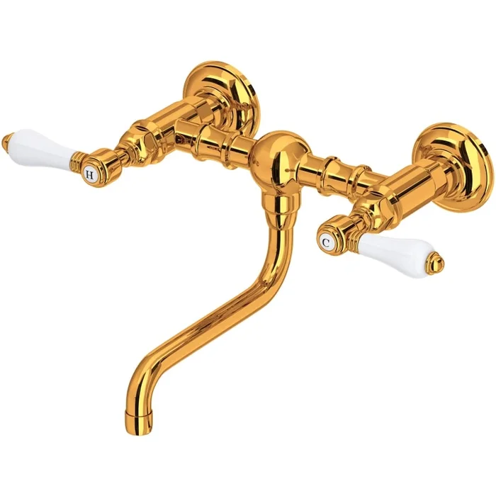 Rohl Acqui 1.2 GPM Wall Mounted Widespread Bridge Bathroom Faucet with Porcelain Lever Handles