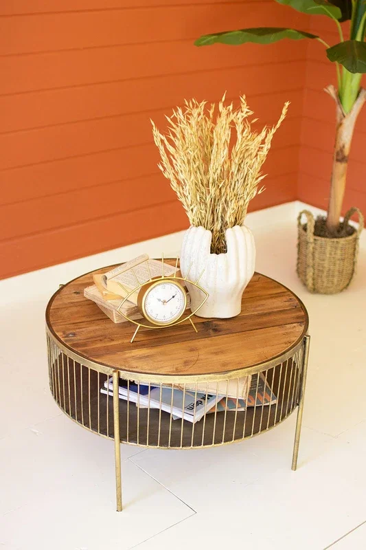 Round wood & metal coffee table