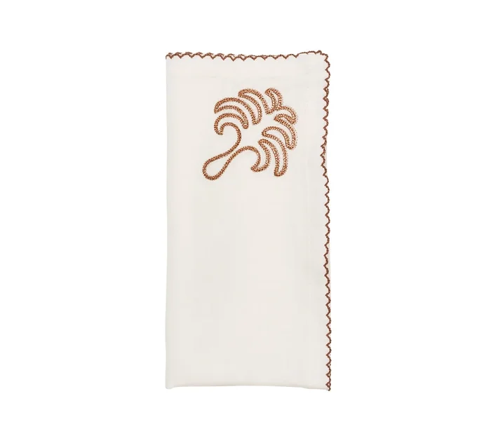 Royal Palm Napkin in White & Brown, Set of 4