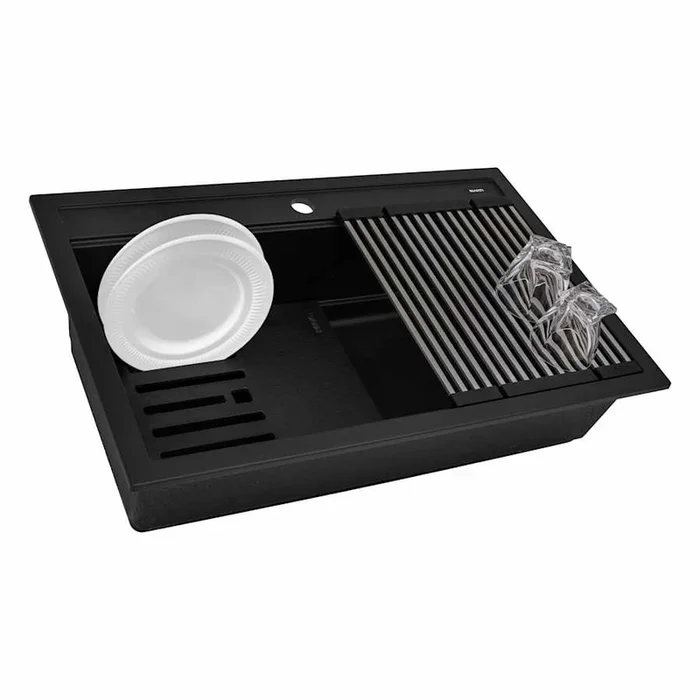 Ruvati epiCube 31-1/8″ Drop In Single Basin Granite Composite Kitchen Sink with Basket Strainer and Cutting Board