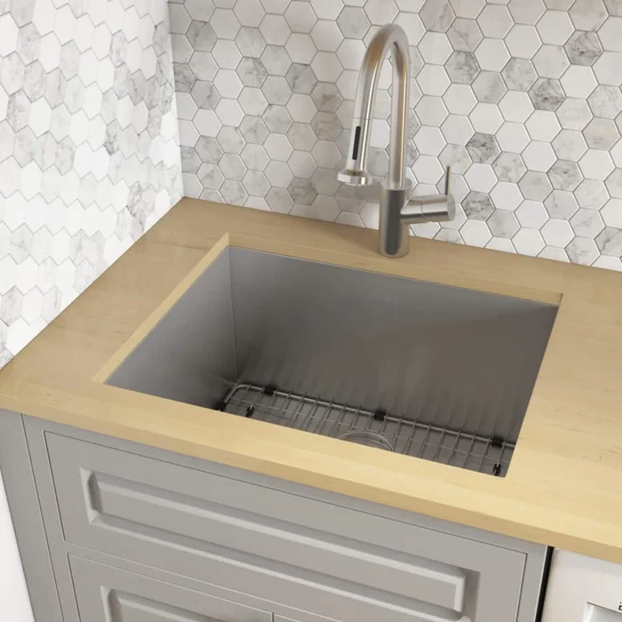 Ruvati Forma Single Basin Kitchen Sink with Basin Rack and Basket Strainer
