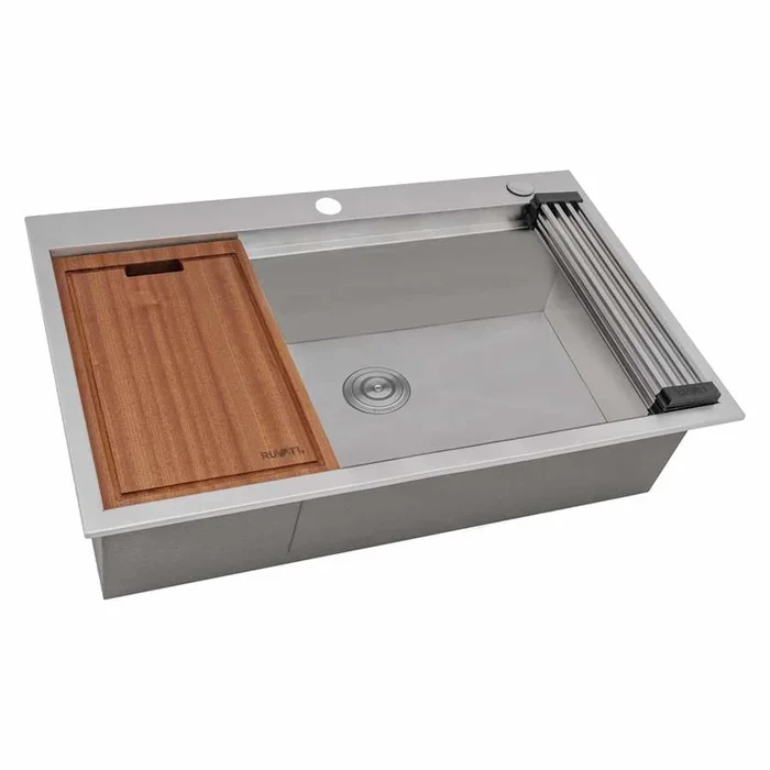 Ruvati Vino 27″ Drop In Single Basin Stainless Steel Kitchen Sink with Basket Strainer, Colander and Cutting Board