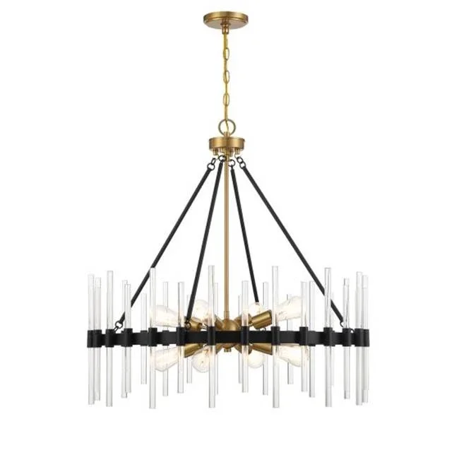 Savoy House Santiago 8-Light Pendant in Matte Black with Warm Brass Accents