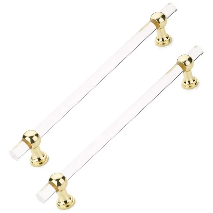 Schaub and Company Lumiere Transitional 12″ Center to Center Acrylic Back to Back Door Pulls / Side by Side Cabinet Handles with Solid Brass Mounts