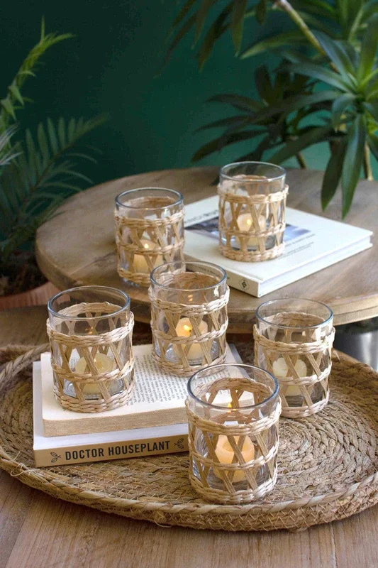 Seagrass wrapped votive holder/drinking glass