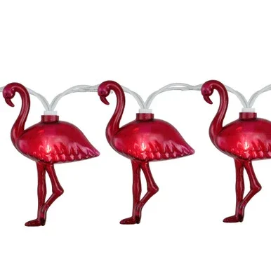 Set of 10 Pink Flamingo Summer Garden Patio Lights – White Wire