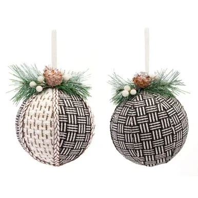Set of 12 Black, White, and Green Home Decoration and Gift Collections 2 Assortment Fabric Ornament, 6″
