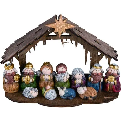Set of 12 Coffee Brown Mini Nativity Christmas Figurines 6″