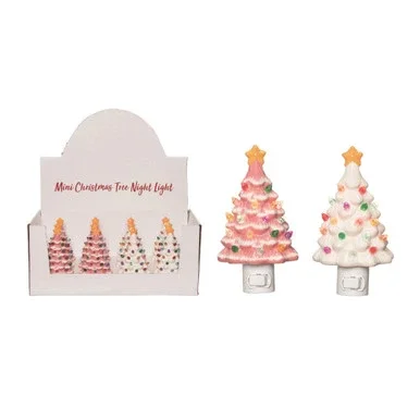 Set of 12 Lighted Pink and White Pastel Tabletop Christmas Trees 6″