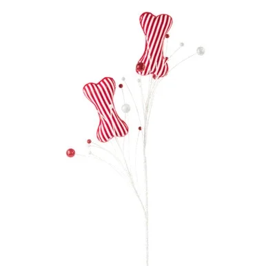 Set of 12 Red and White Contemporary Artificial Dog Bone Spray, 32″