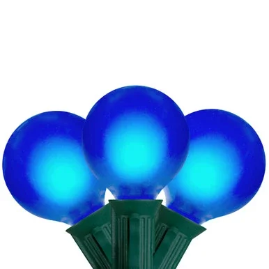 Set of 15 Blue Satin G50 Globe Christmas Lights – Green Wire