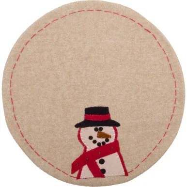 Set of 2 Beige and White Happy Snowman Candle Mat, 15″