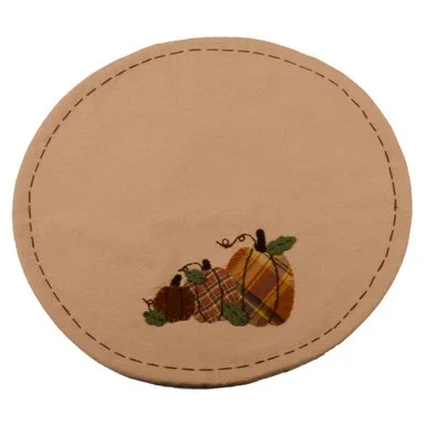 Set of 2 Beige Plaid Orchard Pumpkins Candle Mat, 15″
