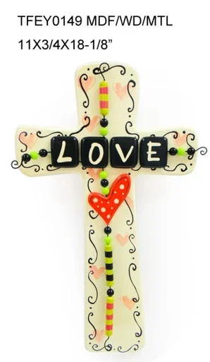 Set of 2 Black and Orange Cross “Love” Hanging Wall Signs 18″ – 34256191