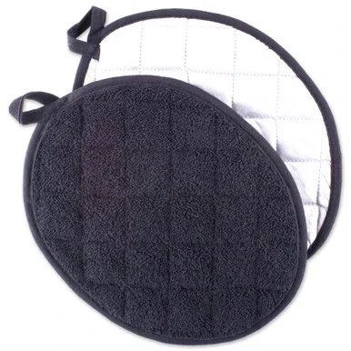 Set of 2 Black and Silver Colored Oval Potholders with Loop 9.5″