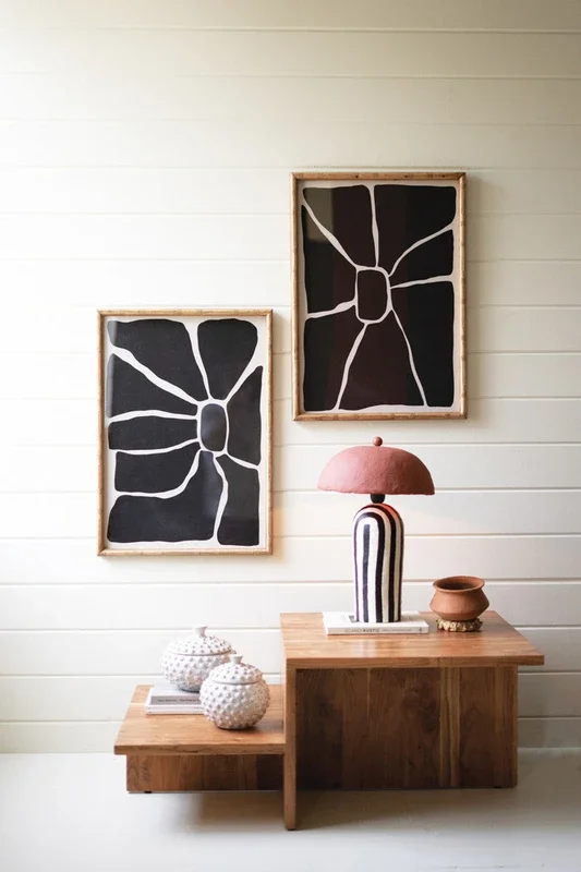Set of 2 Black and White Framed Abstract Prints