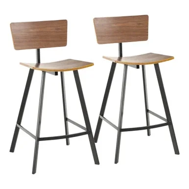Set of 2 Black Metal and Walnut Wood Counter Stools 34.5″ – 33842151