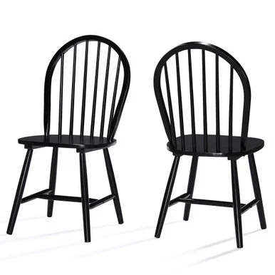 Set of 2 Black Solid Contemporary Dining Chairs 36″