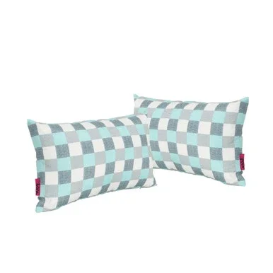 Set of 2 Blue and Gray Plaid Rectangular Throw Pillows 18.5″