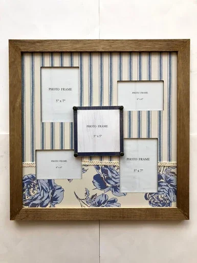 Set of 2 Brown and Blue Square Photo Frame Wall Plaques 21″ – 34255171