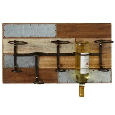Set of 2 Brown and Gray Slat Five Bottle Wall Wine Rack 23.5″