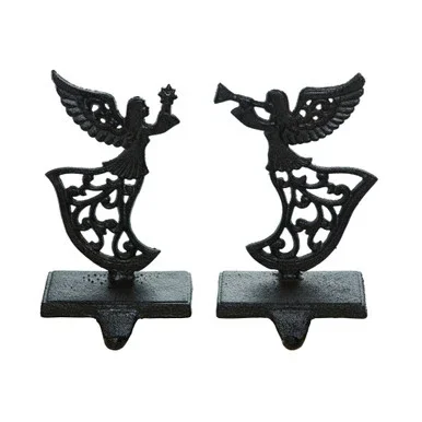 Set of 2 Charcoal Black Contemporary Christmas Angel Stocking Hangers 8″
