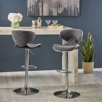 Set of 2 Charcoal Gray Handcrafted Adjustable Swivel Barstools 43.25″