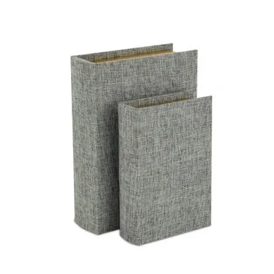 Set of 2 Gray and Gold Handmade Rectangular Linen Book Boxes 11″
