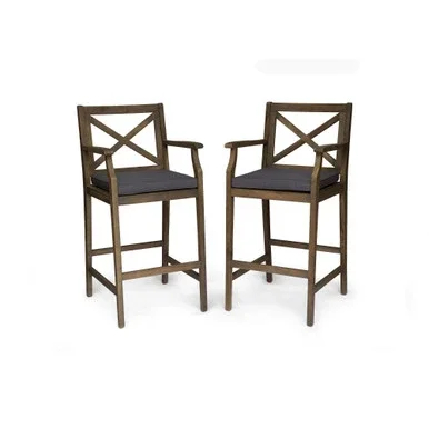 Set of 2 Gray Contemporary Outdoor Bar Stools 45.75″