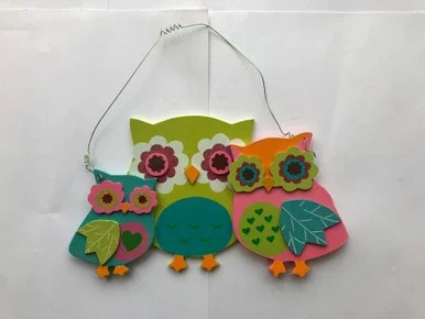 Set of 2 Green and Pink Contemporary Owl Plaques 13.25″ – 34255017