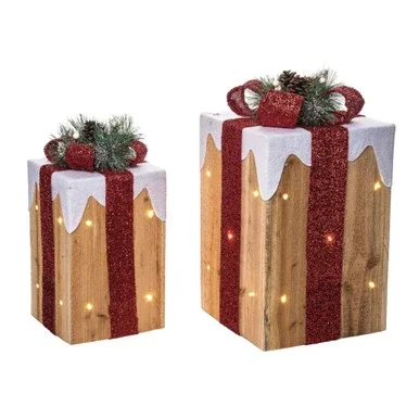 Set of 2 Lighted Multicolored Christmas Gift Tabletop Decorations 12.5″