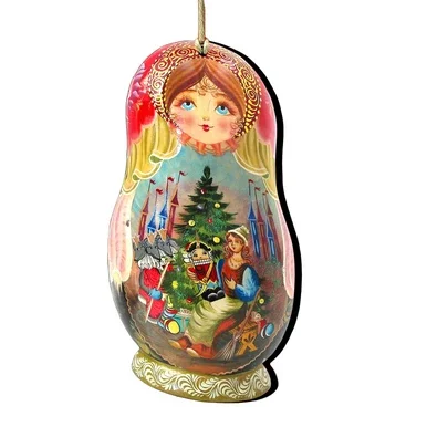 Set of 2 Matreshka Doll Nutcracker Tale Wooden Christmas Ornaments 5.5″