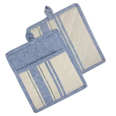 Set of 2 Nautical Blue and White Striped Pattern Potholders 9″