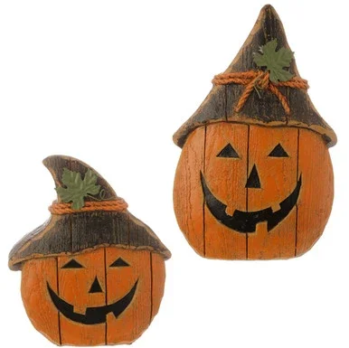 Set of 2 Orange and Black Distressed Jack-O-Lantern Halloween Decor 12.5″