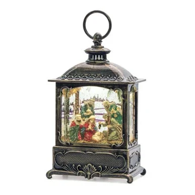 Set of 2 Pre-Lit Brown and Clear Vintage-Styled Nativity Snow Globe, 10″