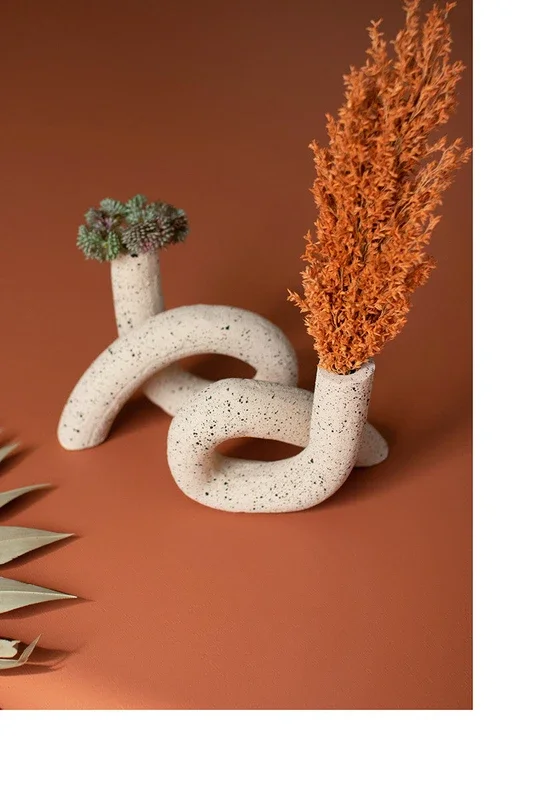 Set of 2 speckled clay loop bud vases