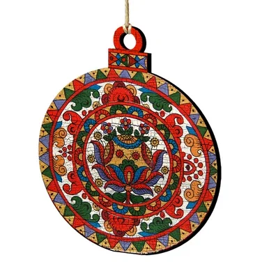Set of 2 Vivid Round Wooden Christmas Ornaments 5.5″