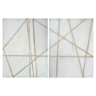 Set of 2 White and Gold Scandinavian Rectangular Wall Arts 30″ x 40″ 1461476
