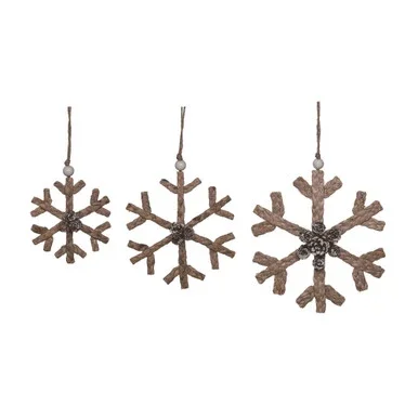 Set of 3 Beige and Brown Woven Snowflake Christmas Decoration 17″
