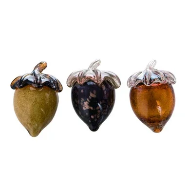 Set of 3 Green and Dark Blue Acorns Thanksgiving Tabletop Decors 4″