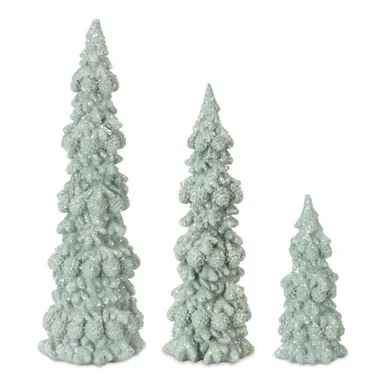 Set of 3 Green and Silver Glittered Christmas Tree Tabletop Decors 11.5″