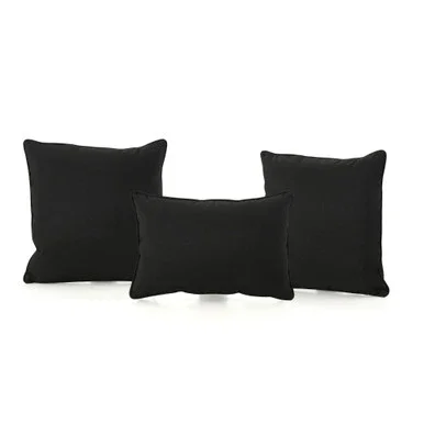 Set of 3 Jet Black Solid Outdoor Throw Pillows 18″