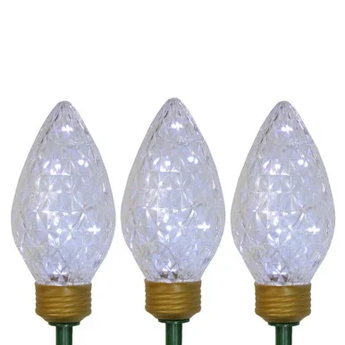 Set of 3 Lighted LED C9 Bulb Christmas Pathway Marker Lawn Stakes – Clear Lights