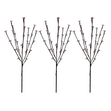 Set of 3 Pre-Lit Cherry Blossom Artificial Tree Branches, 72 Red LED Lights