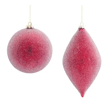 Set of 3 Red Glass Assorted 6 Piece Christmas Ornaments 10″