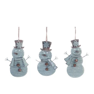 Set of 3 Silver Snowman Christmas Ornaments 6″