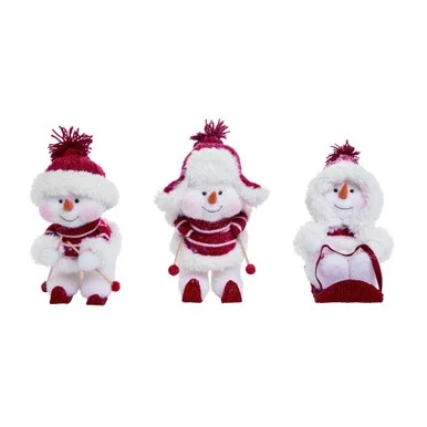 Set of 3 White and Red Playful Snowman Christmas Figurines 10″