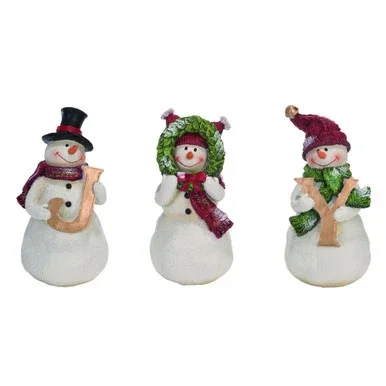 Set of 3 White Joy Snowman Christmas Figurine 8″