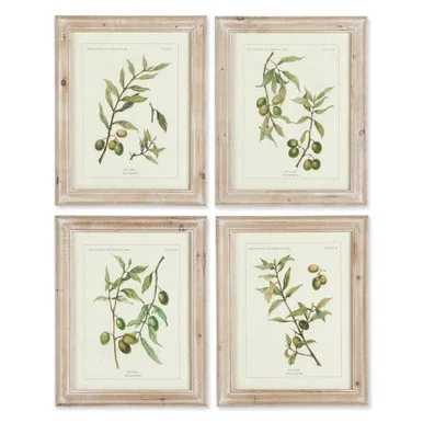 Set of 4 Green and Beige Distressed Olive Branch Framed Wall Art Decors 21.5″