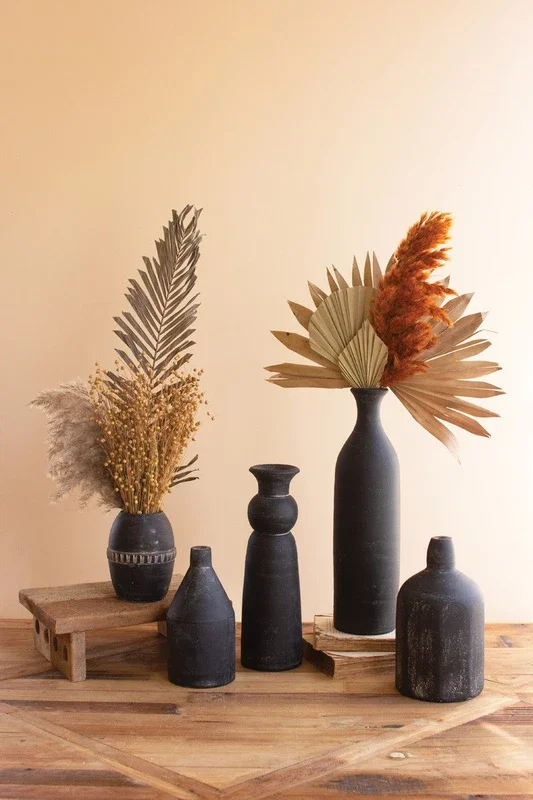 Set of 5 modern black clay vases